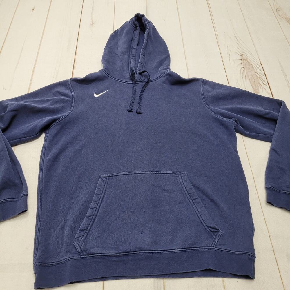 Nike navy blue hoodie swoosh pullover drawstring fleece retro Y2k